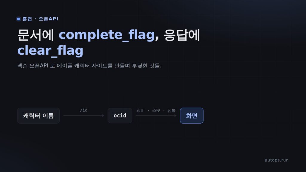 메이플 오픈API 는 complete_flag 가 아니라 clear_flag 를 준다 — 문서만 보고는 모르는 여섯 가지